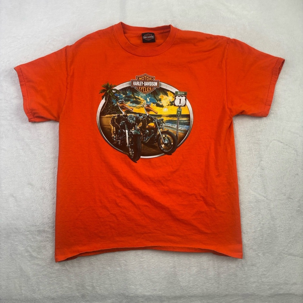 Harley Davidson Key West Florida Orange Short Sleeve Graphic Shirt Men's Large